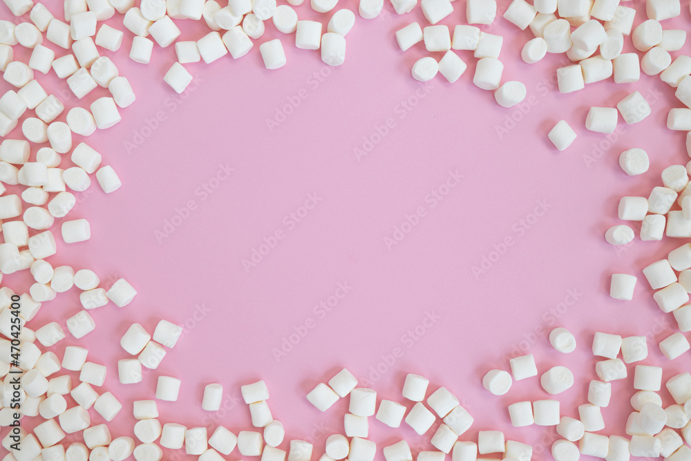 frame of white mini marshmallows, top view