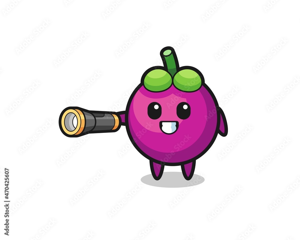 mangosteen mascot holding flashlight mangosteen mascot holding flashlight