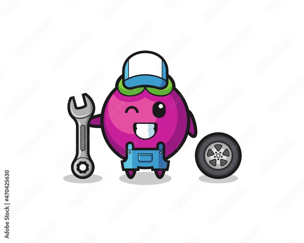 Fototapeta premium the mangosteen character as a mechanic mascot