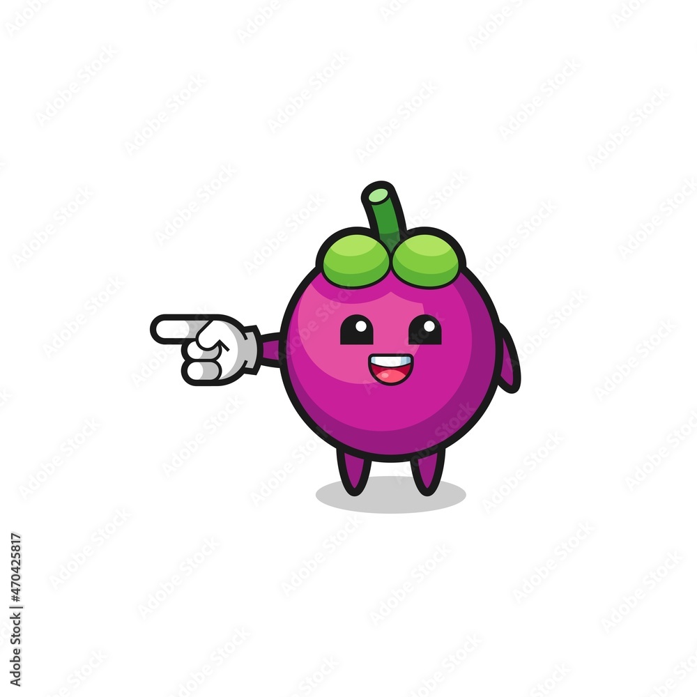 mangosteen cartoon with pointing left gesture mangosteen cartoon with pointing left gesture