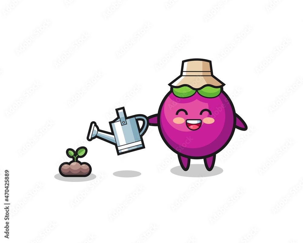cute mangosteen is watering plant seeds cute mangosteen is watering plant seeds