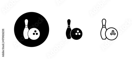 Bowling icons set. bowling ball and pin sign and symbol.