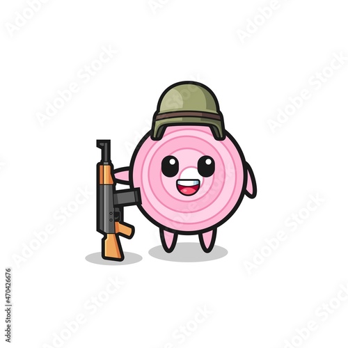 cute onion rings mascot as a soldier