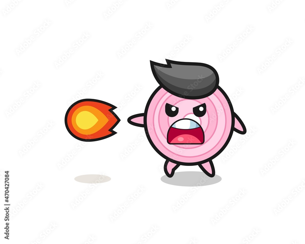 cute onion rings mascot is shooting fire power