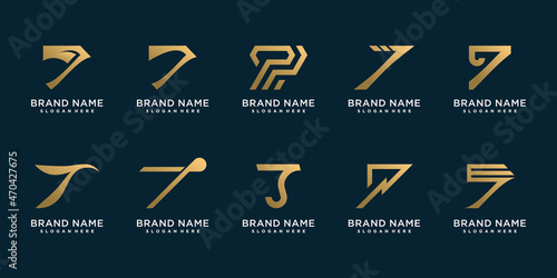 Logo icon with number seven with golden creative concept Premium Vector