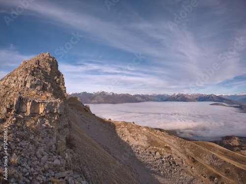 rocky peak sea of clouds Champsaur french alps