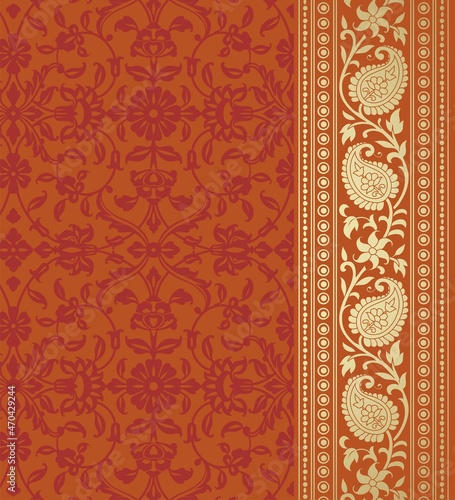 wedding card design, traditional paisley floral pattern , royal India	