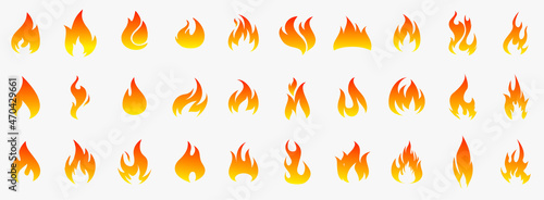 Fire icon collection. Fire flame symbol. Bonfire silhouette logotype. Fire icons for design. concept flame, fire, icon, vector illustration in flat style. Stock vector.