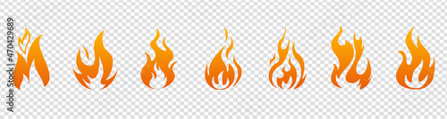 Fire icon collection. Fire flame symbol. Bonfire silhouette logotype. Fire icons for design. concept flame, fire, icon, vector illustration in flat style. Stock vector. photo
