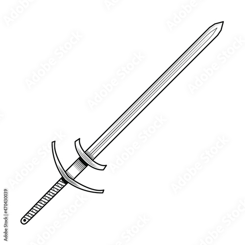 Abstract Black Simple Line Metal Sword Blade Weapon Doodle Outline Element Vector Design Style Sketch Isolated On White Background Illustration For War, Battle