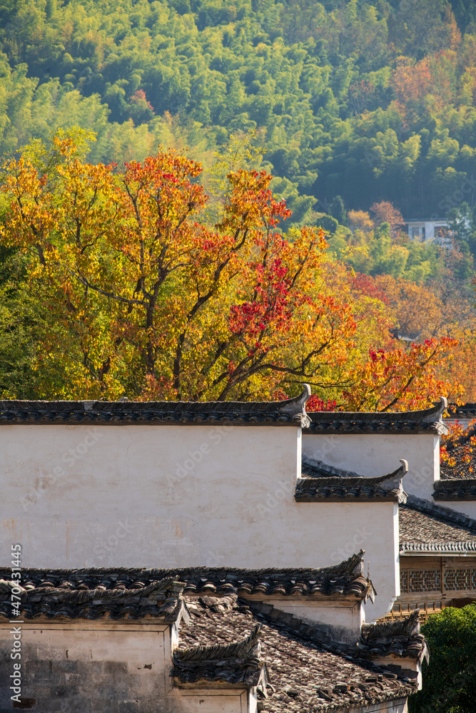 Chinese Hui style buildings in autumn season