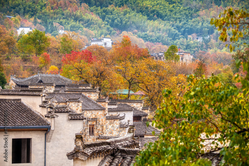 Chinese Hui style buildings in autumn season photo