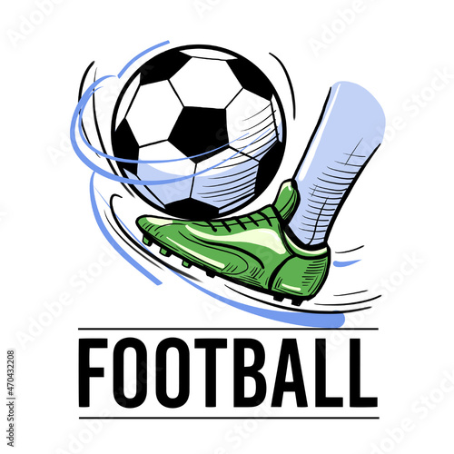 Football logo. boot kicks the ball. Vector illustration