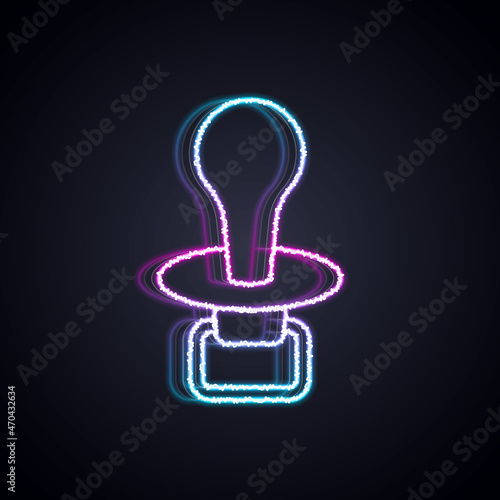 Glowing neon line Baby dummy pacifier icon isolated on black background. Toy of a child. Vector
