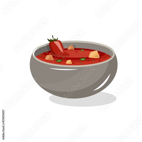 Vector illustration bowl of hot chili soup isolated on white background