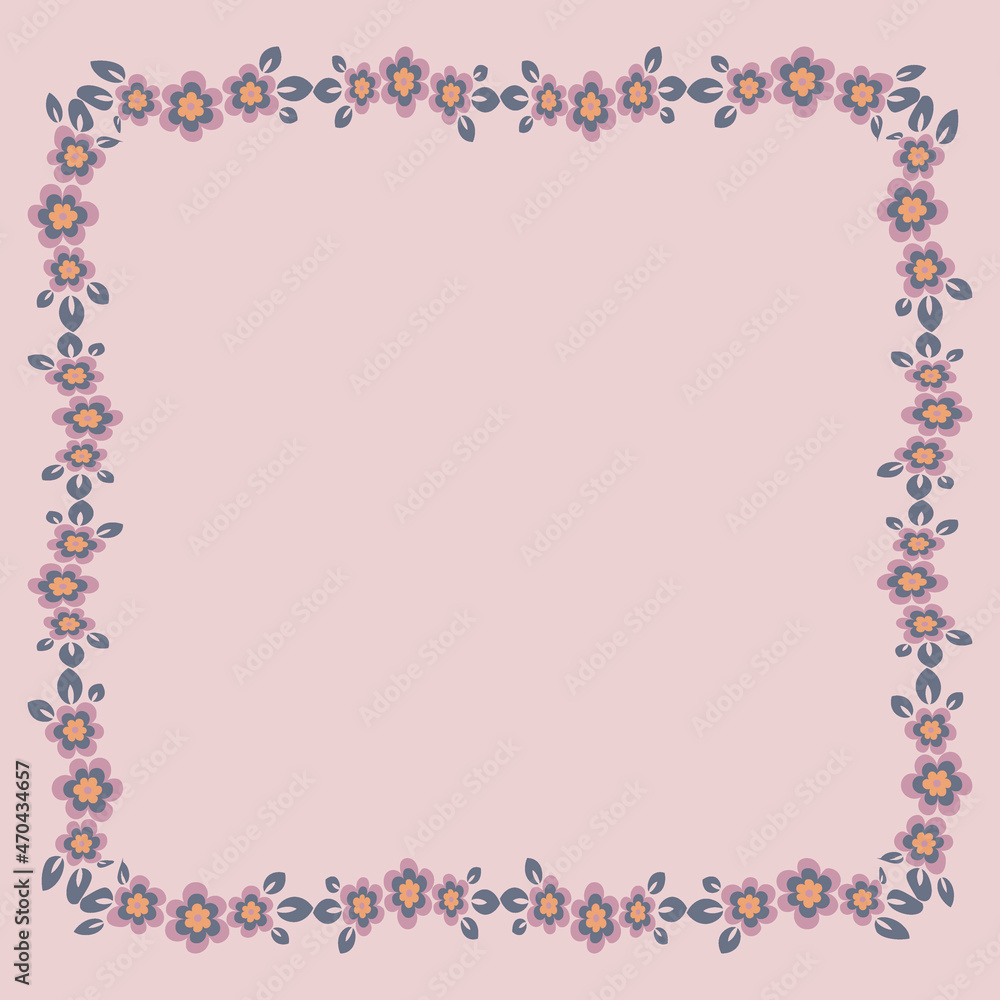 Frame of flowers on a square background stylized flowers and leaves - graphics. Scarf, tile, square Frame of flowers on a square background stylized flowers and leaves - graphics. Scarf, tile, square