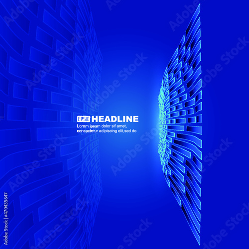 The blue square waveform extends forward with a technological spatial background