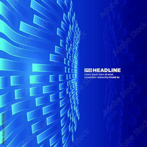The blue square waveform extends forward with a technological spatial background