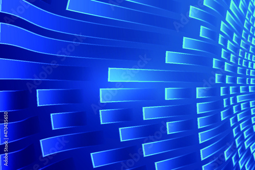 The blue square waveform extends forward with a technological spatial background