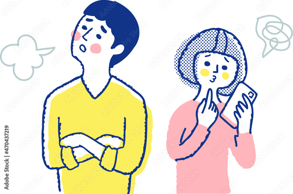 困った表情の男女