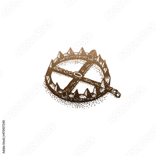 Dotwork Bear Trap Gradient. Vector Illustration of Hand Drawn Design.