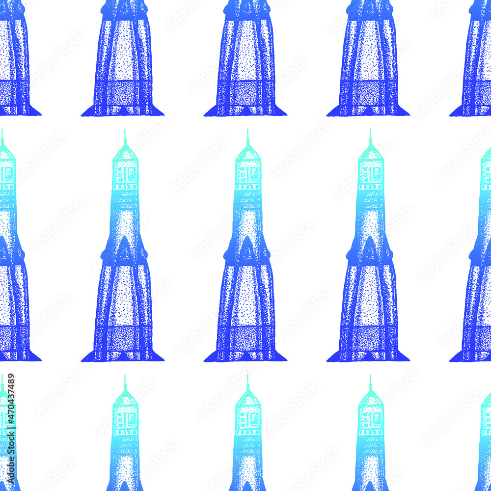 Dotwork Space Rocket Seamless Pattern. Vector Illustration of Hand Drawn Design. Dotwork Space Rocket Seamless Pattern. Vector Illustration of Hand Drawn Design.