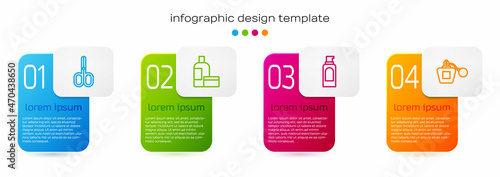 Set line Scissors, Cream lotion cosmetic tube, Spray can for hairspray and Perfume. Business infographic template. Vector