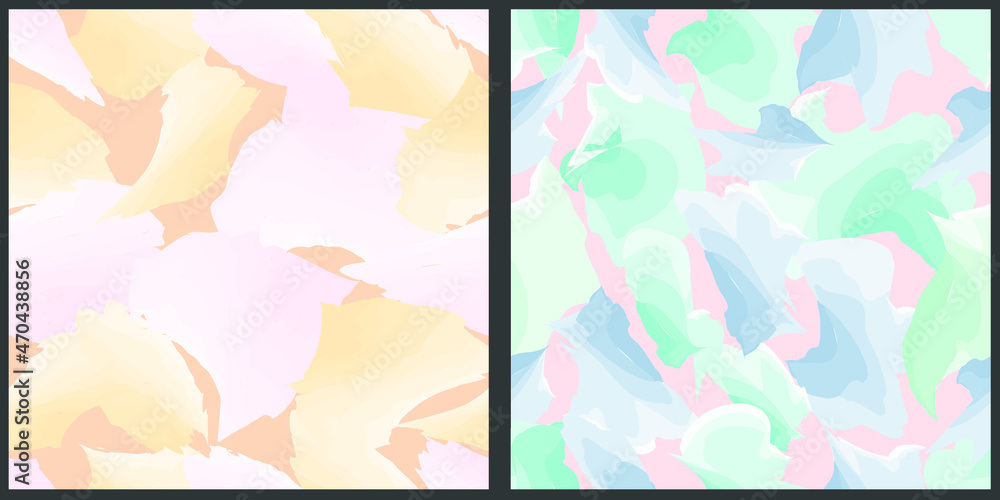 Set of seamless vector patterns. Abstract brush strokes. Pink, blue, green, blue colors. 