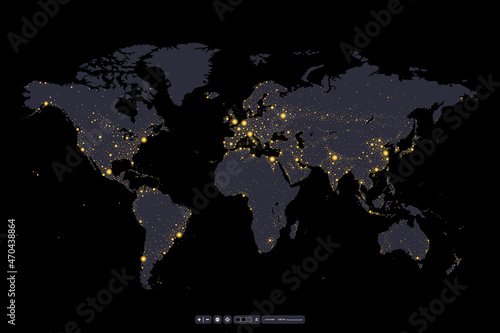 Earth night map with lights