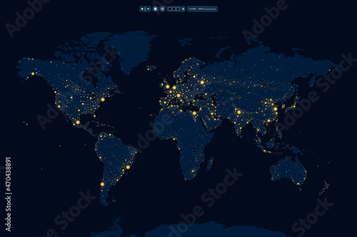Earth night map with lights