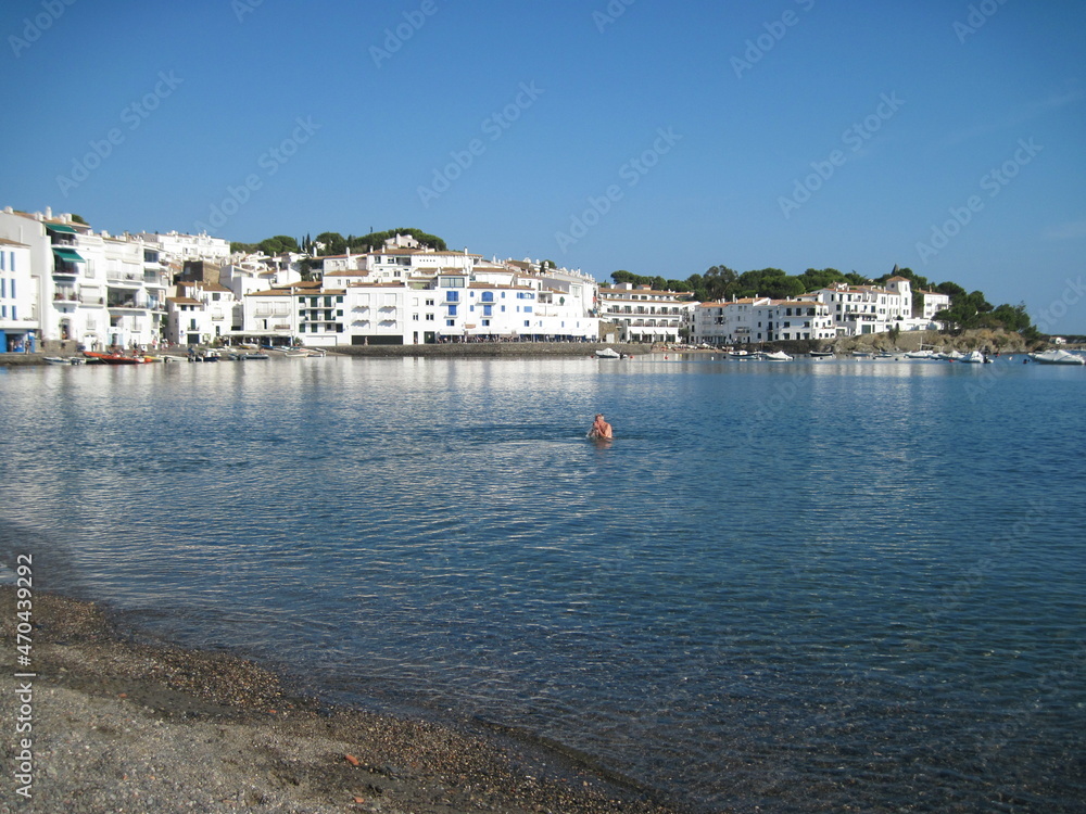 Scenic panoramic view of the old town. Cadaqués is an old town in the Alt Empordà comarca, in the province of Girona, Catalonia, Spain. 