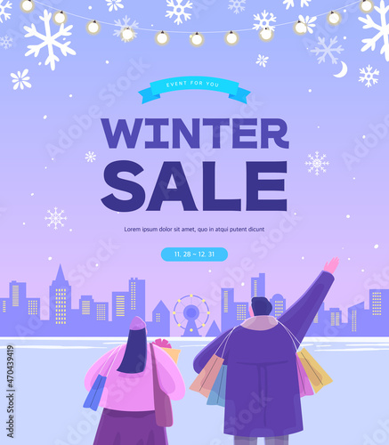 Winter shopping event illustration. Banner. Pop-up
