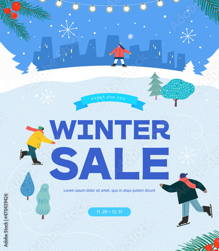 Winter shopping event illustration. Banner. Pop-up
