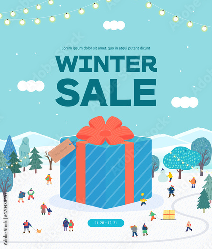Winter shopping event illustration. Banner. Pop-up
