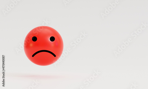 Isolated of red angry or sad face on white background for the worst customer satisfaction and client evaluation after use product and service concept by 3d rendering.