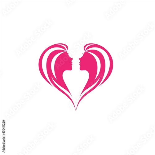 woman's head logo vector template heart