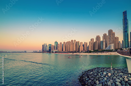 Dubai embankment at sunset