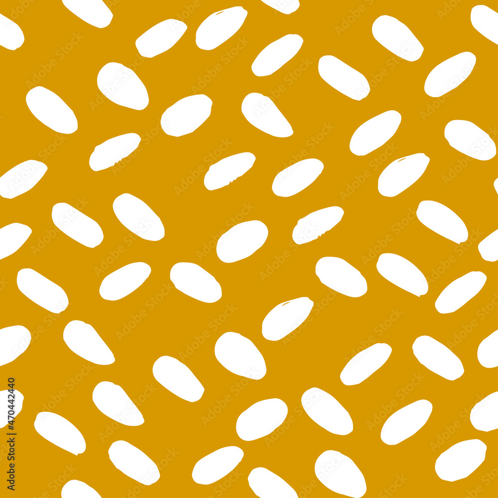 Polka dot white abstract seamless pattern on a mustard background. Vector design for textile, backgrounds, clothes, wrapping paper, fabric and wallpaper. Fashion illustration seamless pattern. Polka dot white abstract seamless pattern on a mustard background. Vector design for textile, backgrounds, clothes, wrapping paper, fabric and wallpaper. Fashion illustration seamless pattern.
