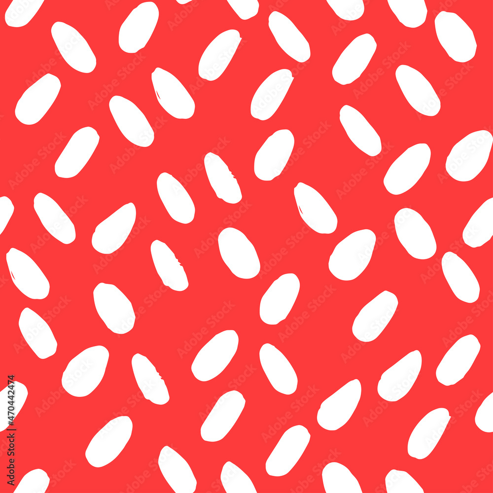 Naklejka premium Polka dot white abstract seamless pattern on red background. Vector design for textile, backgrounds, clothes, wrapping paper, fabric and wallpaper. Fashion illustration seamless pattern.