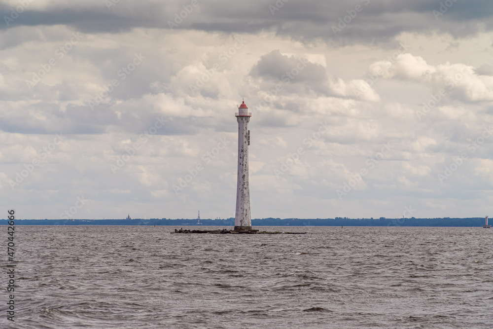 Russia. August 15, 2021. The old navigation lighthouse located along the southern Kronstadt fairway. Russia. August 15, 2021. The old navigation lighthouse located along the southern Kronstadt fairway.