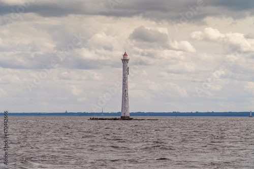 Russia. August 15  2021. The old navigation lighthouse located along the southern Kronstadt fairway.