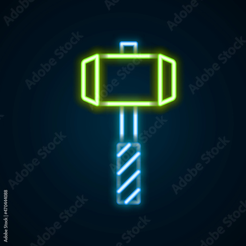 Glowing neon line Medieval battle hammer icon isolated on black background. Colorful outline concept. Vector