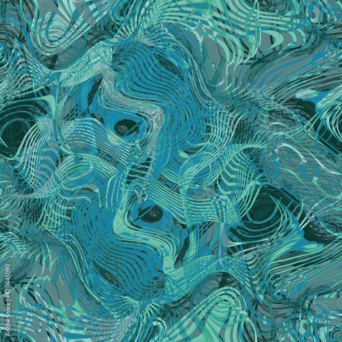 Abstract teal turquoise green blue swirls seamless background