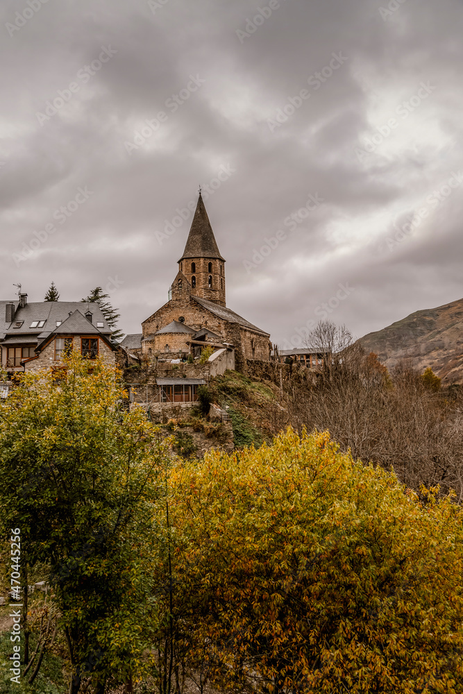 View of Salardu, high mountain village in the Aran Valley, in the Pyrenees of the province of Lerida, Catalonia, Spain