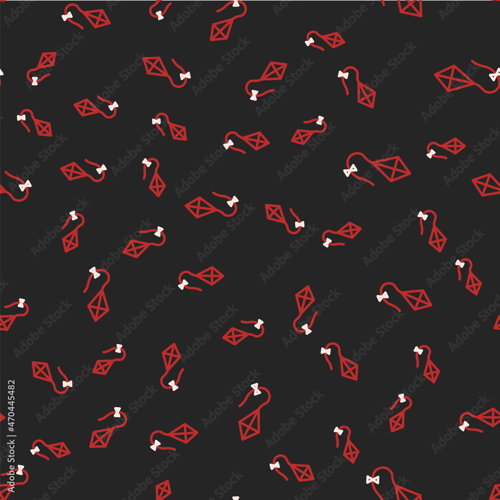 Line Kite icon isolated seamless pattern on black background. Vector