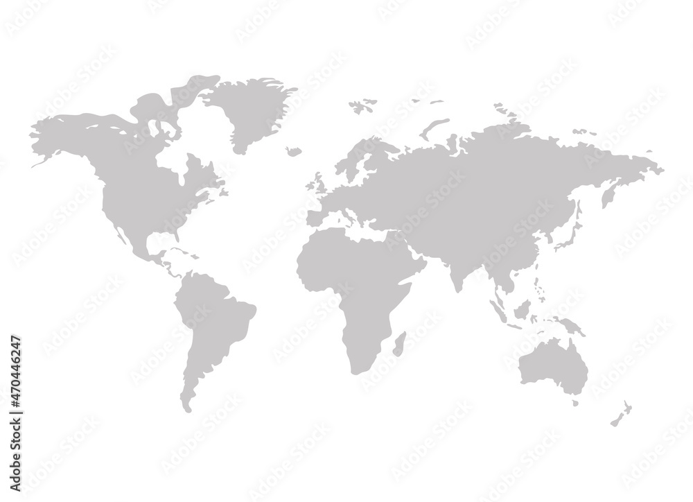 world map, gray silhouette isolated on white background.