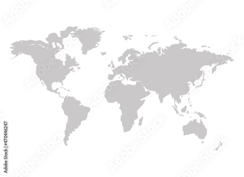 Fototapeta Naklejka Na Ścianę i Meble -  world map, gray silhouette isolated on white background.