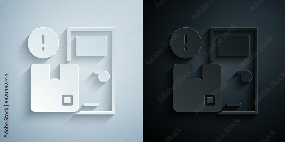 Paper cut Home delivery services icon isolated on grey and black background. Paper art style. Vector Paper cut Home delivery services icon isolated on grey and black background. Paper art style. Vector