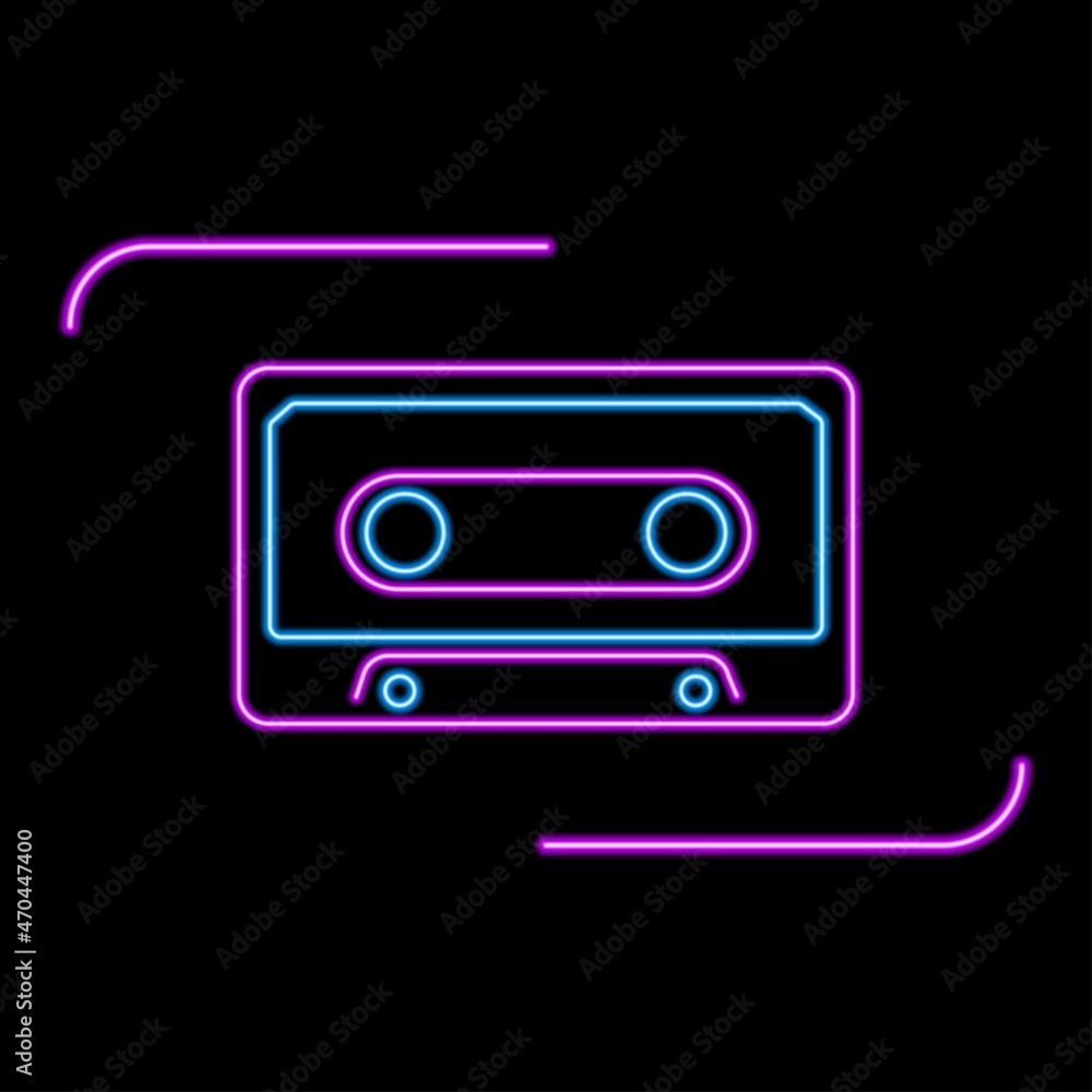 Vecteur Stock Audio cassette neon sign, modern glowing banner design,  colorful modern design trends on black background. Vector illustration. |  Adobe Stock