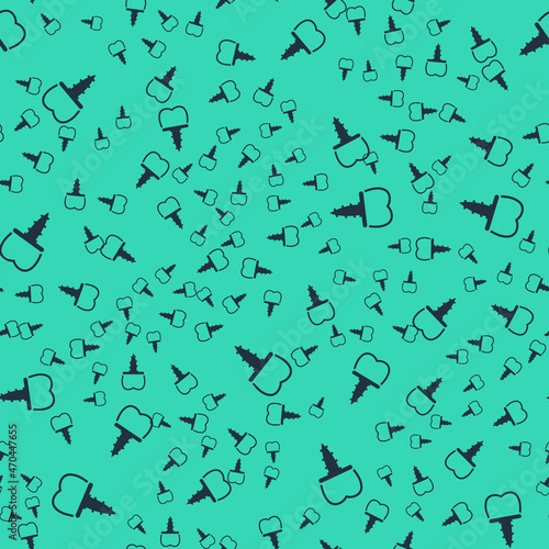 Black Dental implant icon isolated seamless pattern on green background. Vector